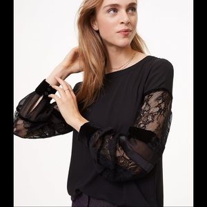 NWOT LOFT Velvet Lace Sleeve Blouse (Size M)